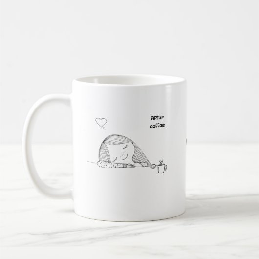 Voor en na de koffie Funny Lazy Day Doodle Koffiemok (Links)
