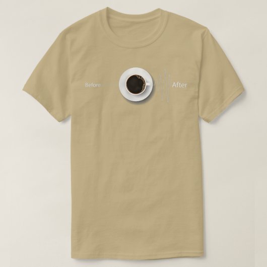 Voor en na koffie-gerelateerd Koffieonderzoek T-shirt (Design voorkant)