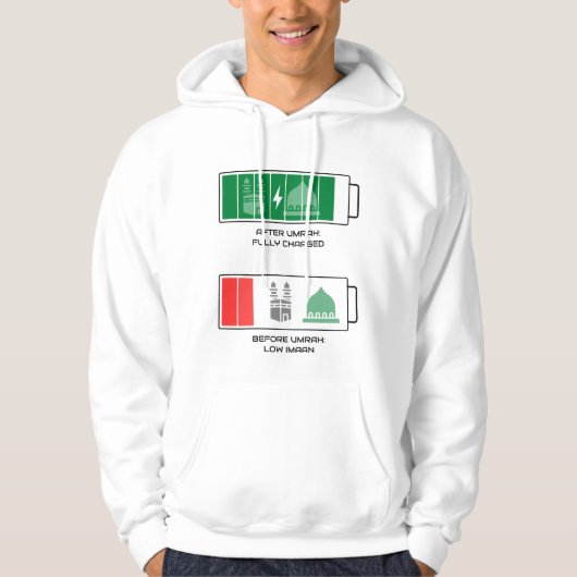 Voor en na Umrah Imaan opladen Hoodie (Voorkant)