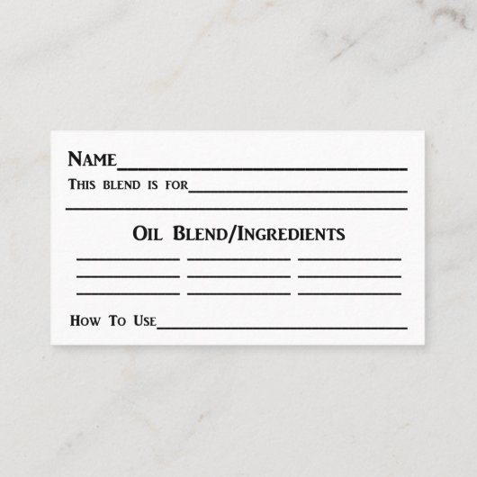 Voor etherische oliën visitekaartje (Achterkant)