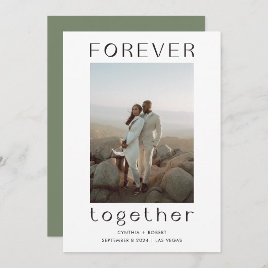Voor ever Together Sage Green Wedding Announding Kaart (Voorkant / Achterkant)
