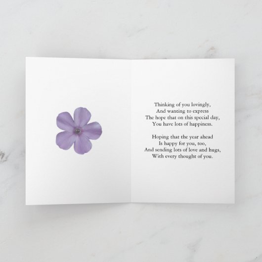 Voor ex-vrouw, lila verjaardagskaart met bloemen kaart (Binnen)