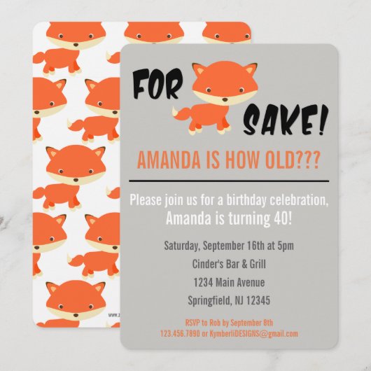 Voor Fox Sake. Hoe oud ben je? Birthday Uitnodigin Kaart (Voorkant / Achterkant)