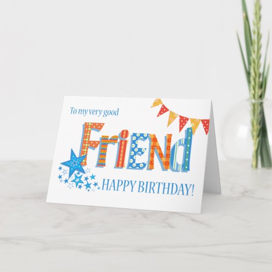 Voor Friend Birthday Bright Bunting and Stars Card Feestdagen Kaart (Voorkant)