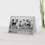 Voor Friend Funny Birthday Party Cattle Kaart<br><div class="desc">Zwart-witte foto met petten van het rundveestapel,  klaar om dit feestje te krijgen. Grappig verjaardagswenskaart voor een vriend. Kunst,  afbeelding en vers copyright © Shoaff Ballanger Studios,  2023.</div>