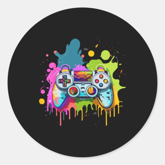 Voor Gamers Paint Controller Gaming Apparel Video  Ronde Sticker (Voorkant)