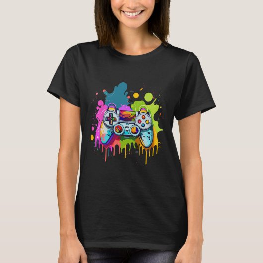 Voor Gamers Paint Controller Gaming Apparel Video T-shirt (Voorkant)