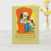 Voor geweldige pa op Vaderdag. Funny Puppy Kaart (Gele Bloem)