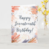 Voor Girl 17th Birthday Paint Strokes Kaart (Gele Bloem)