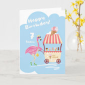 Voor Girl 7th Cute Flamingo Birthday Kaart (Gele Bloem)