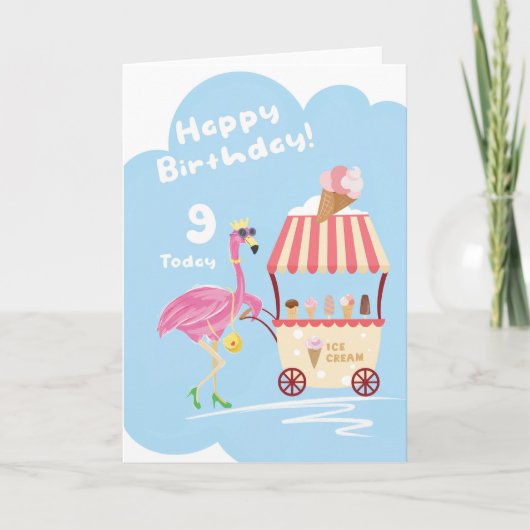 Voor Girl 9th Cute Flamingo Birthday Kaart (Voorkant)