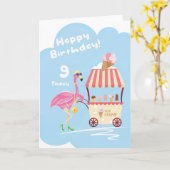 Voor Girl 9th Cute Flamingo Birthday Kaart (Gele Bloem)