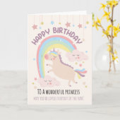 Voor Girl Cute Rainbow en Unicorn Birthday Kaart (Gele Bloem)