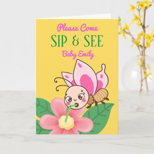 Voor Girl Sip en Zie uitnodiging tot Baby shower (Gele Bloem)