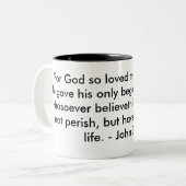 "Voor God die zo van de wereld hield, dat hij zijn Tweekleurige Koffiemok (Voorkant links)