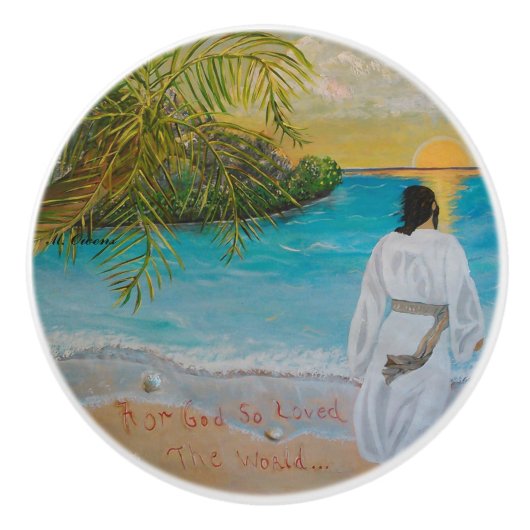 "Voor God die zo van de wereld hield..." Deurknop Keramische Knop (Voorkant)