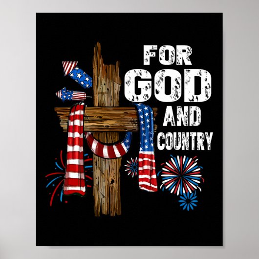Voor God En Land Kruis Christelijk Patriottisch 4e Poster (Voorkant)