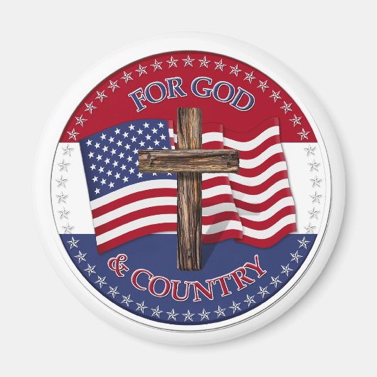 Voor God en Land - Kruis met 50 sterren Amerikaans Magneet (Voorkant)