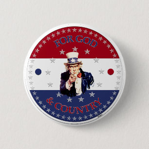 Voor God en Land Oom Sam Ronde Button 5,7 Cm