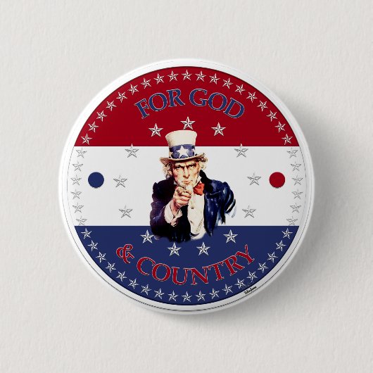 Voor God en Land Oom Sam Ronde Button 5,7 Cm (Voorkant)