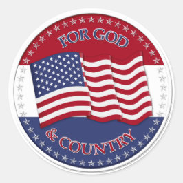 Voor God en Land - rond met 50 sterren Amerikaanse Ronde Sticker