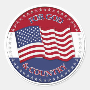 Voor God en Land - rond met 50 sterren Amerikaanse Ronde Sticker
