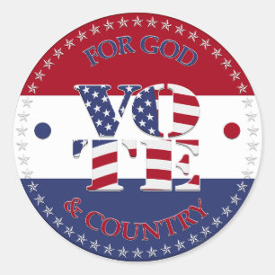 Voor God en Land VS Vlag V O T E! Ronde Sticker