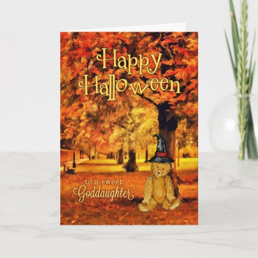 voor Goddochter van Halloween Teddy Bear Witch Kaart (Voorkant)