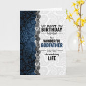 voor Godfather Birthday Blue Paisley met Buttonnen Kaart (Gele Bloem)