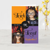 voor Godmoeder Trick or treat 2 Foto Halloween Kaart (Gele Bloem)