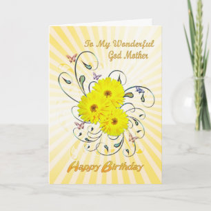 Voor Godmother, verjaardag met gele bloemen Kaart