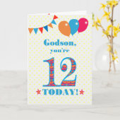 Voor Godson 12th Birthday Bunting Balloons Kaart (Gele Bloem)