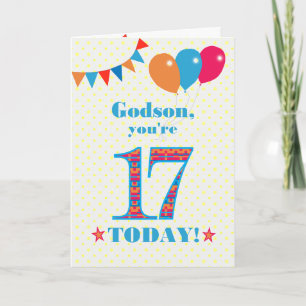 Voor Godson 17th Birthday Bunting Balloons Kaart