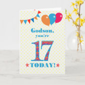 Voor Godson 17th Birthday Bunting Balloons Kaart (Gele Bloem)