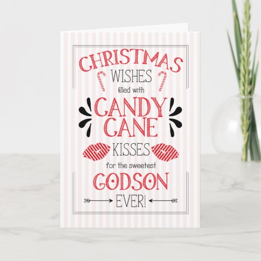 voor Godson Candy Cane Kisses Kerstwens Feestdagen Kaart (Voorkant)