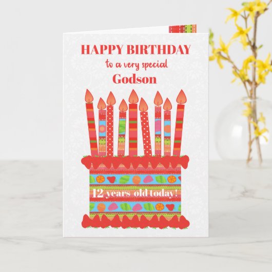 Voor Godson Custom Age Birthday Cake Kaart (Gele Bloem)