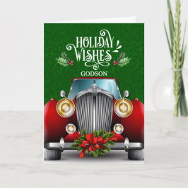 voor Godsons Red Classic Car Kerstmis Feestdagen Kaart