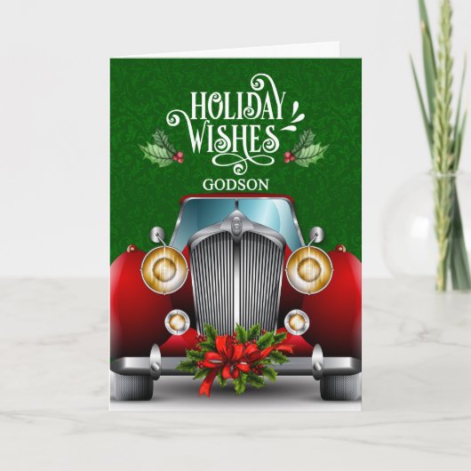 voor Godsons Red Classic Car Kerstmis Feestdagen Kaart (Voorkant)