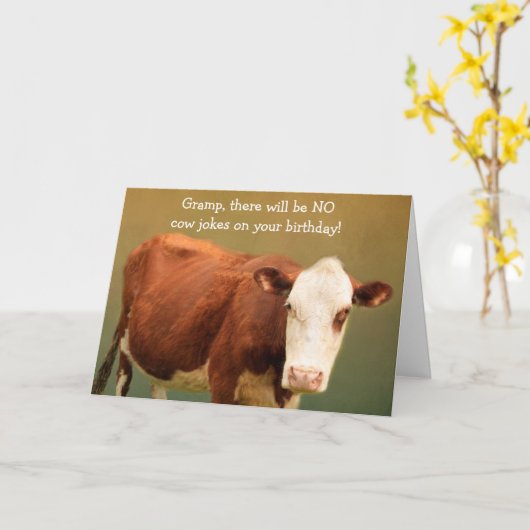 Voor Gramp Funny Koe Birthday Card Kaart (Gele Bloem)