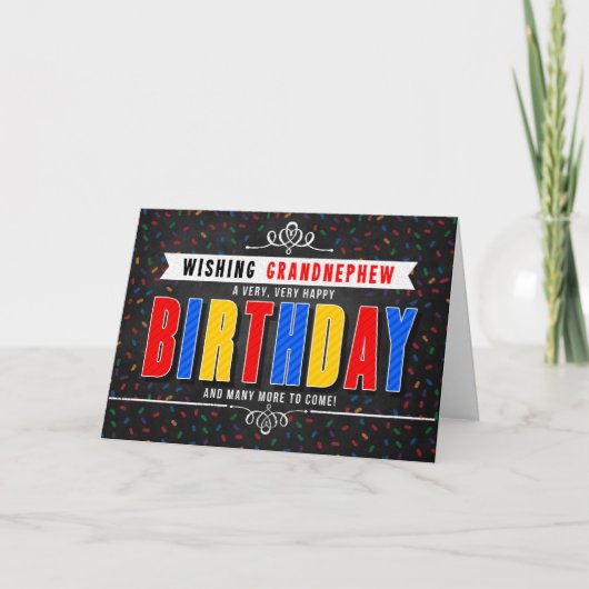 voor Grandnephew Colorful Chalkboard Birthday Kaart (Voorkant)
