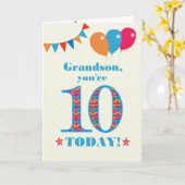 Voor Grandson 10th Birthday Bunting Balloons Kaart (Gele Bloem)