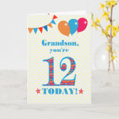 Voor Grandson 12th Birthday Bunting Balloons Kaart (Gele Bloem)