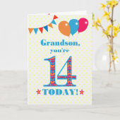 Voor Grandson 14th Birthday Bunting Balloons Kaart (Gele Bloem)