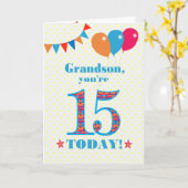 Voor Grandson 15th Birthday Bunting Balloons Kaart (Gele Bloem)