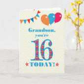 Voor Grandson 16th Birthday Bunting Balloons Kaart (Gele Bloem)