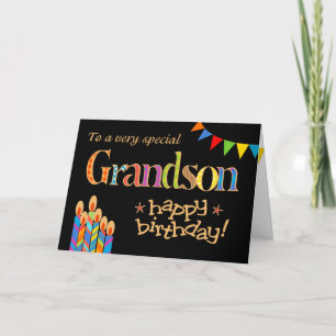 Voor Grandson Chic Candles, Bunting Birthday Card Kaart