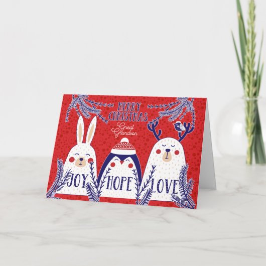 voor Great Grandson KerstWoodland Creats Feestdagen Kaart (Voorkant)