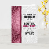 voor Great Niece Birthday Pink Hearts en Paisley Kaart (Gele Bloem)