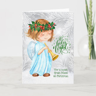 voor Great Niece met kerstengel Girl en Pines Feestdagen Kaart