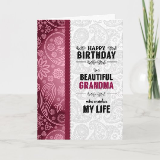 voor Grootmoeders Birthday Pink Hearts en Paisley Kaart (Voorkant)
